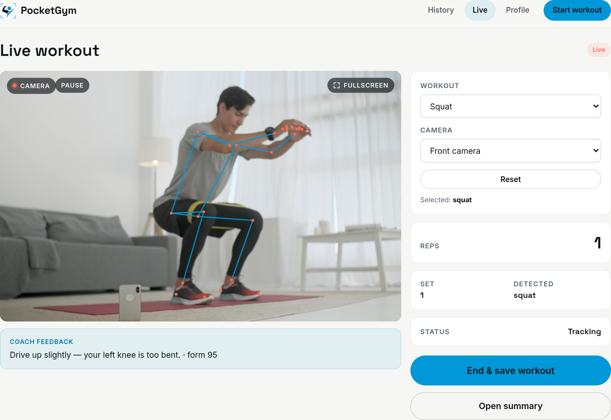 Live workout view in the browser